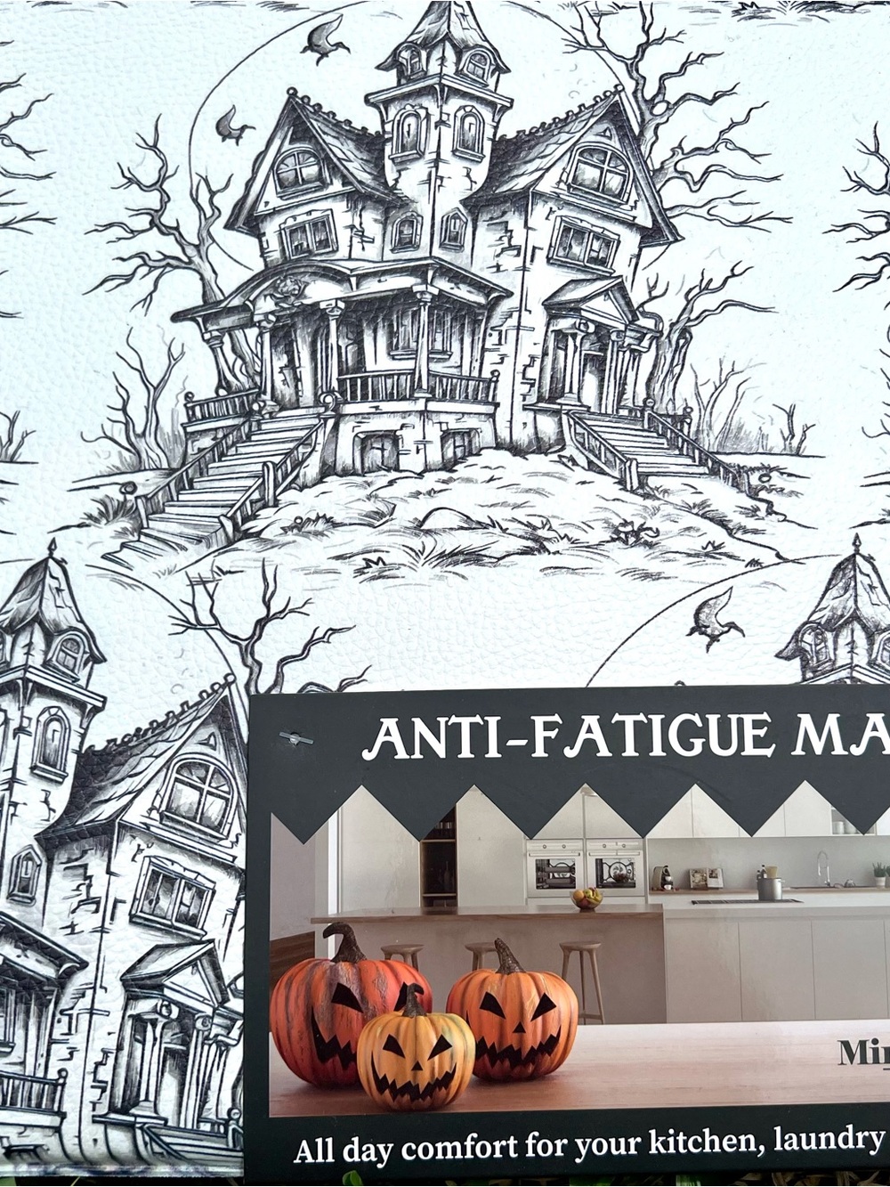 Halloween Haunted House Anti Fatigue Floor Mat Black & White Gothic Mansion